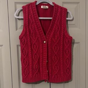 Eddie Bauer Red Cable Knit V-Neck Sweater Vest